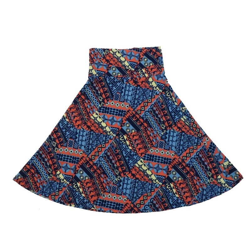 LuLaRoe AZURE b X-Small XS Patchwork Geometric A-Line Knee Length Skirt XS-213 fits Adult sizes 00-0