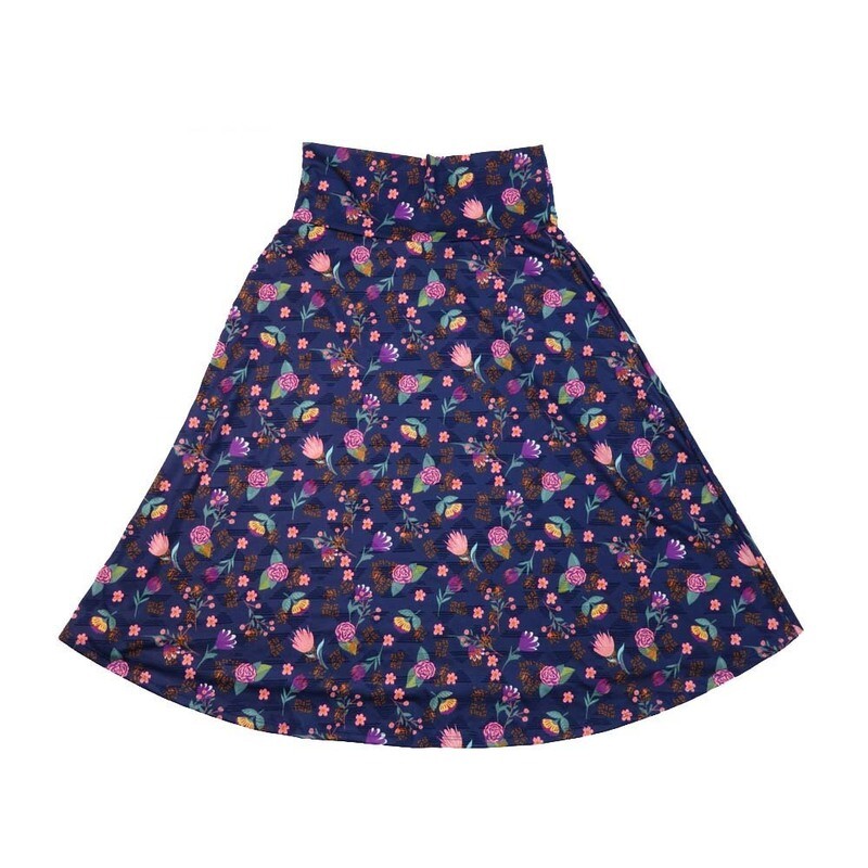 LuLaRoe AZURE c Small  S Floral Flowers Triangles A-Line Knee Length Skirt SMALL-220 fits Adult sizes 2-4
