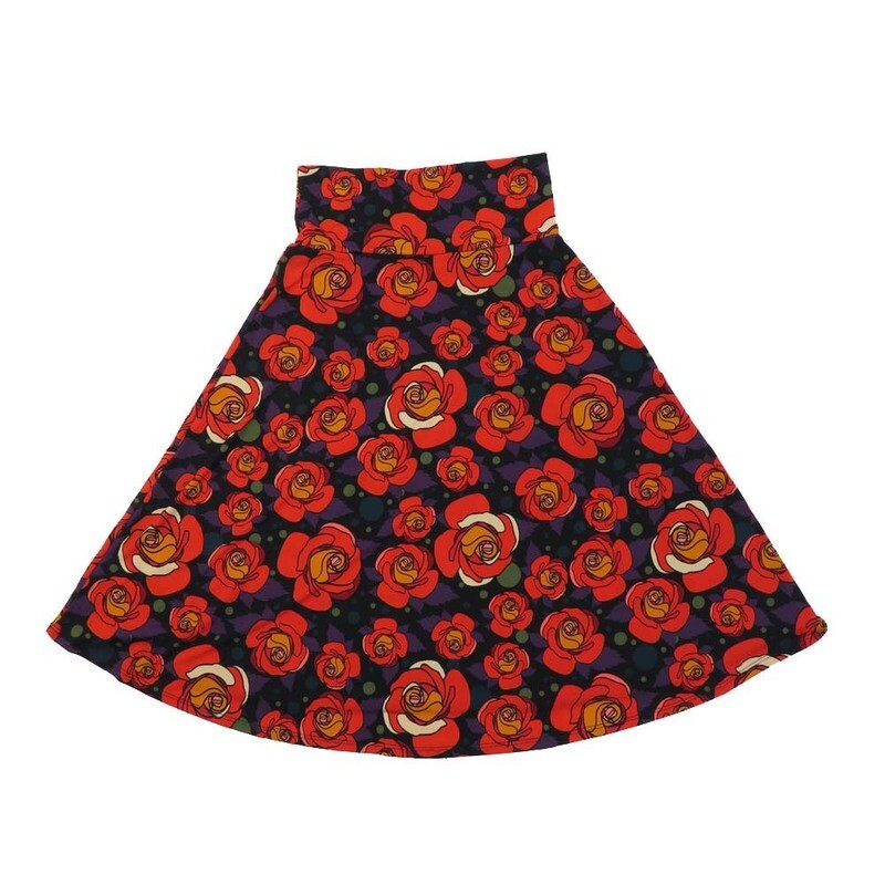 LuLaRoe AZURE c Small  S Floral Roses A-Line Knee Length Skirt SMALL-218 fits Adult sizes 2-4