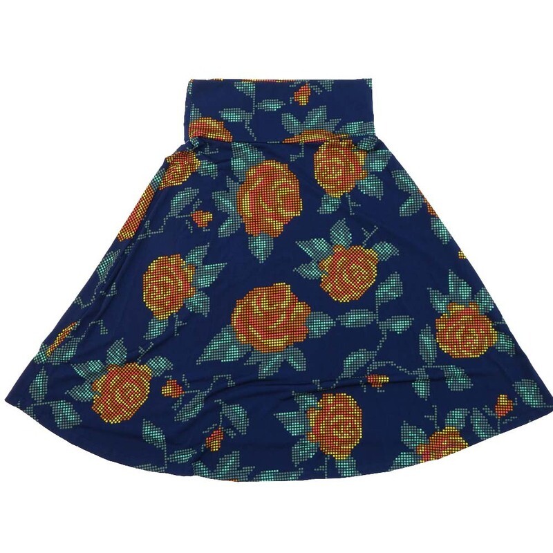 LuLaRoe AZURE c Small  S Floral Roses Polka Dot A-Line Knee Length Skirt SMALL-206-B fits Adult sizes 2-4