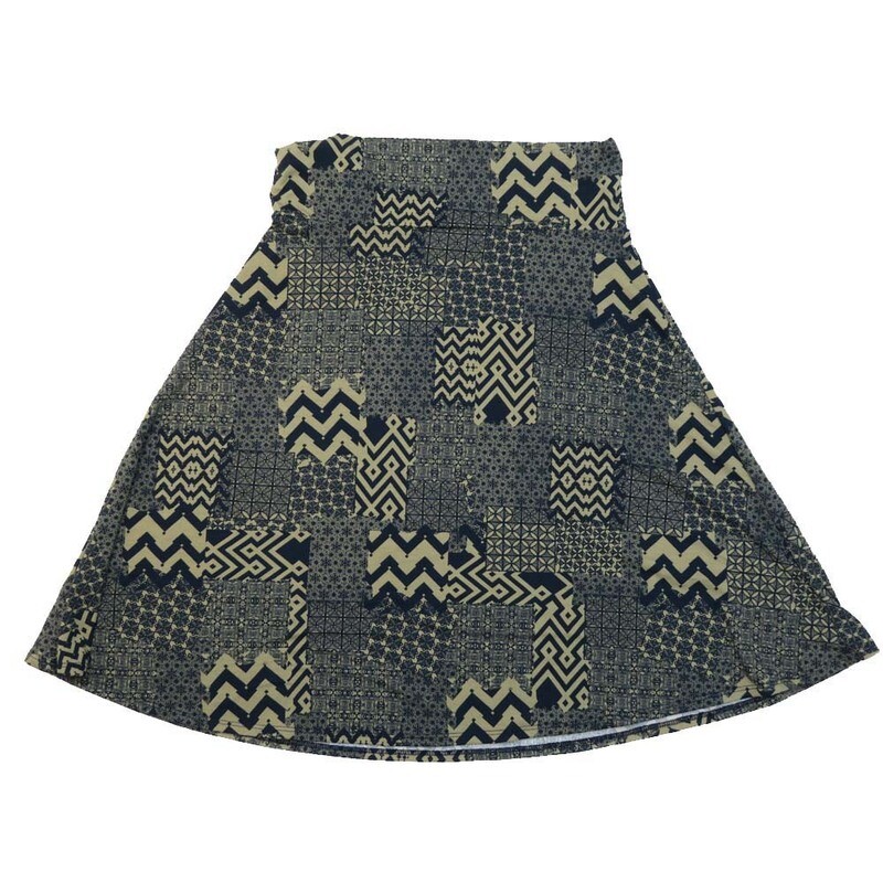 LuLaRoe AZURE f X-Large XL Zig Zag Patchwork Stripe A-Line Knee Length Skirt XL-203 fits Adult sizes 14-16