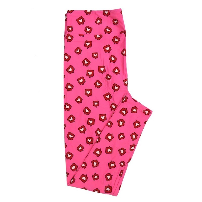LuLaRoe TC2 TCTWO Valentines Speech Bubble Hearts Pink Red Black Leggings fits Adult sizes 18-26  9119-B