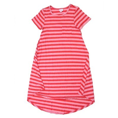 LuLaRoe CARLY b X-Small (XS) Stripe Ribbed Fabric Light Red Pink Swing Dress fits womens sizes 2-4 B-XS-218 Retail $55