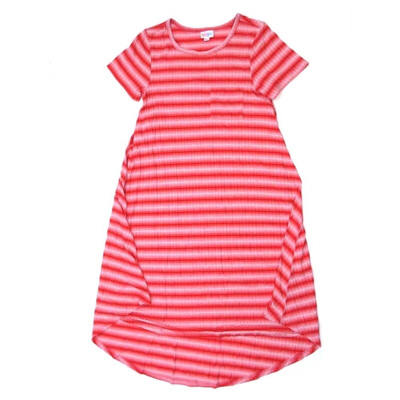 LuLaRoe CARLY b X-Small (XS) Stripe Ribbed Fabric Light Red Pink Swing Dress fits womens sizes 2-4  B-XS-218  Retail $55