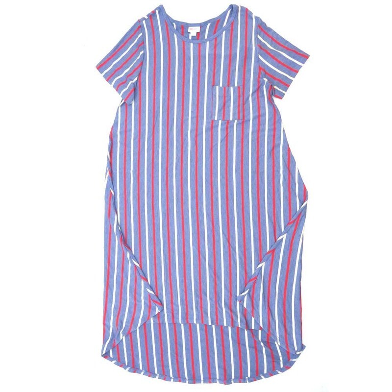 LuLaRoe CARLY f X-Large (XL) Stripe Blue White Red Swing Dress fits womens sizes 18-20  F-XL-212  Retail $55