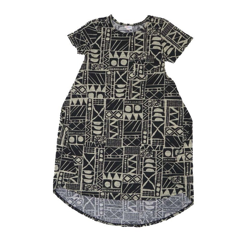 LuLaRoe CARLY a XX-Small XXS Geometric Triangles Black Green Swing Dress fits womens sizes 00-0  A-XXS-202  Retail $55