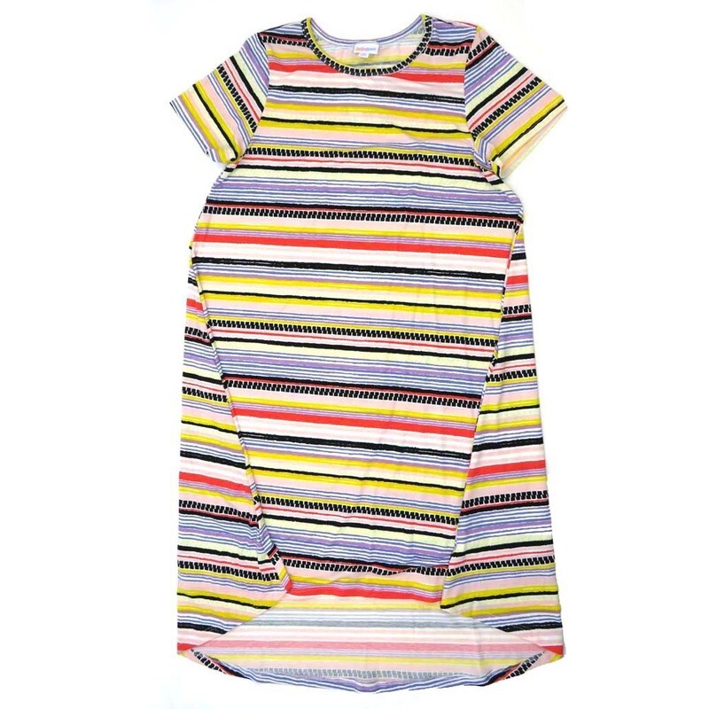 LuLaRoe CARLY d Medium (M) Stripe Rainbow Swing Dress fits womens sizes 10-12  D-MEDIUM-215  Retail $55