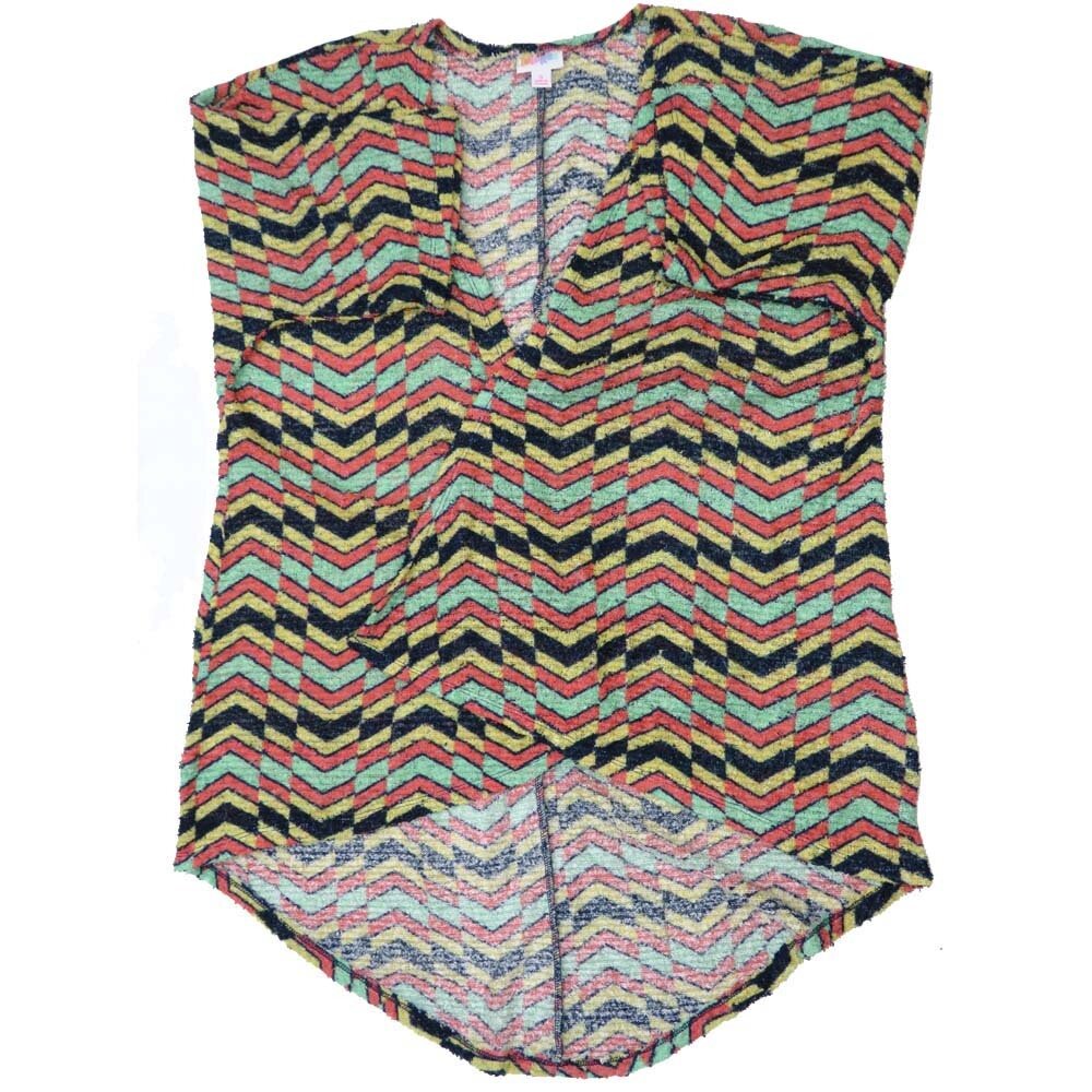 LuLaRoe Lindsay c Small S Kimono Fluffy Airy Sheer and Sparkly Zig Zag Dark Gray Pink Yellow Teal Stripe Knit Lightweight Made in Vietnam 100% Polyester Small fits Adult sizes 00-8