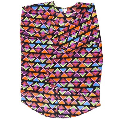 LuLaRoe Lindsay e Large L Kimono Black Multi Color Triangles Silky Lightweight Made in Vietnam 100% Polyester Large fits 18-22