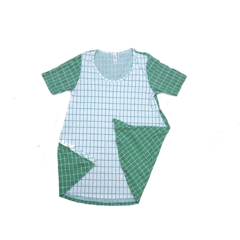 LuLaRoe PERFECT b X-Small XS Plaid Double Sided Small Grid Print Tee Shirt  B-XS-253  fits Womens Sizes 4-10