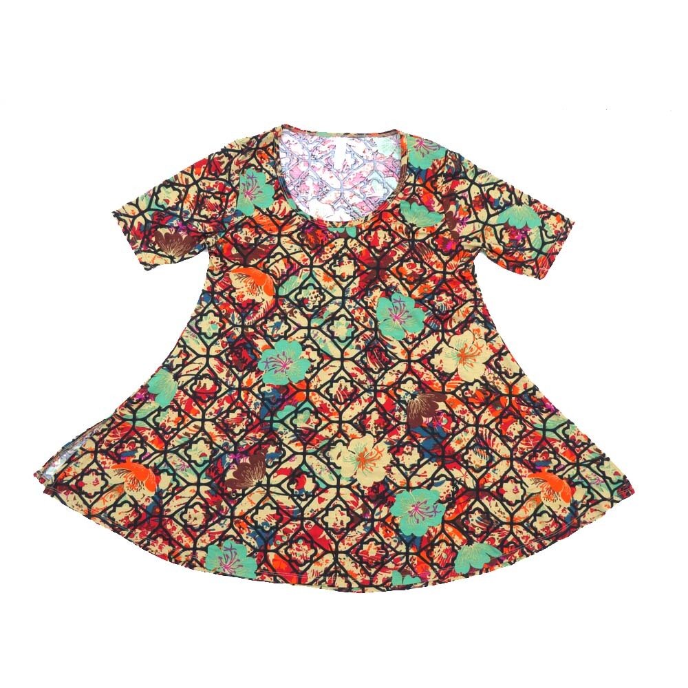 LuLaRoe PERFECT a XX-Small XXS Floral hyb Geometric Tee Shirt  A-XXS-208  fits Womens Sizes 0-4