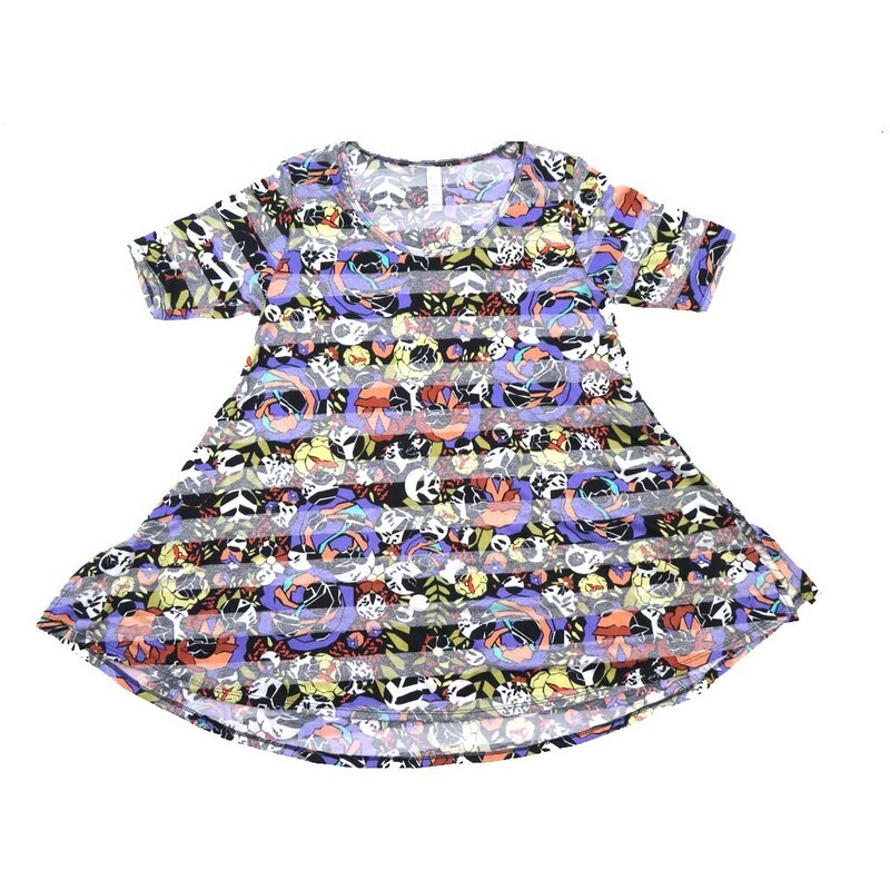 LuLaRoe PERFECT a XX-Small XXS Floral Roses Stripe Tee Shirt  A-XXS-200  fits Womens Sizes 0-4