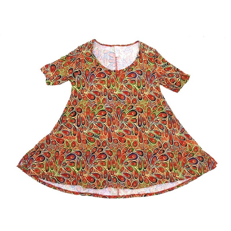 LuLaRoe PERFECT a XX-Small XXS Geometric Peacock Feathers Tee Shirt  A-XXS-214  fits Womens Sizes 0-4