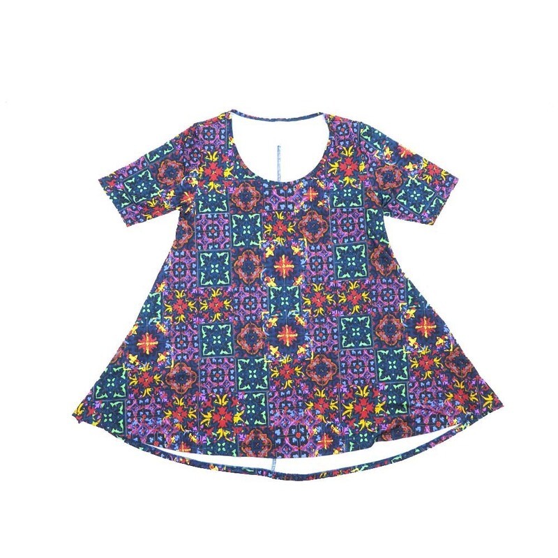 LuLaRoe PERFECT b X-Small XS Mandalas Checkerboard Geometric Tee Shirt  B-XS-206  fits Womens Sizes 4-10