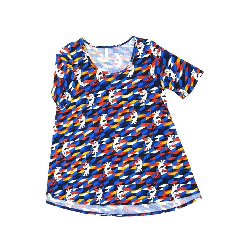 LuLaRoe PERFECT e Large L Disney Olaf Frozen Trippy Psychedelic 3D Tee Shirt  E-LARGE-207  fits Womens Sizes 16-20