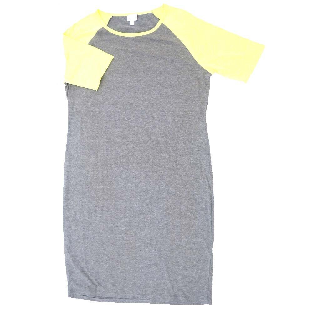 LuLaRoe JULIA h XXX-Large (3XL) Solid Heathered Gray Yellow Sleeves Form Fitting Knee Length Dress fits Womens sizes 24-26 H-3XL-254-2