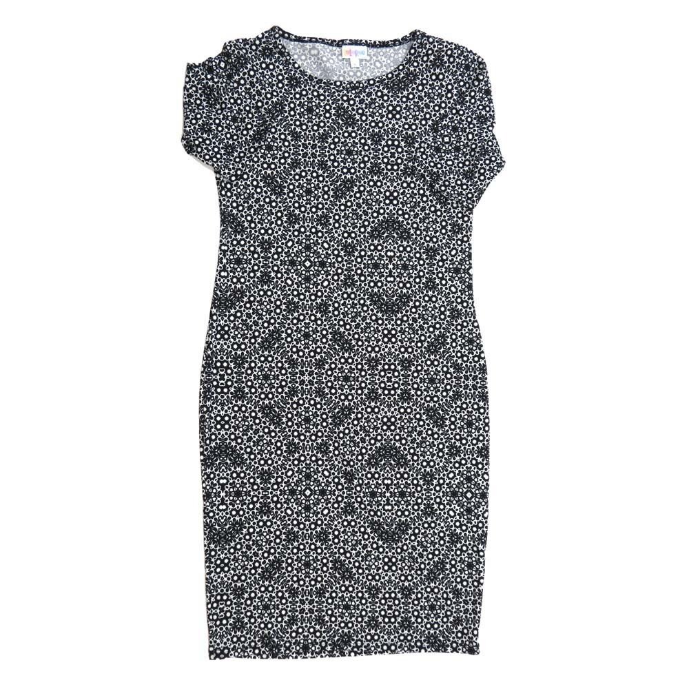 LuLaRoe JULIA c Small (S) Mandalas Trippy 70's Black White Form fitting Knee Length Dress fits Womens sizes 4-6 SMALL-227