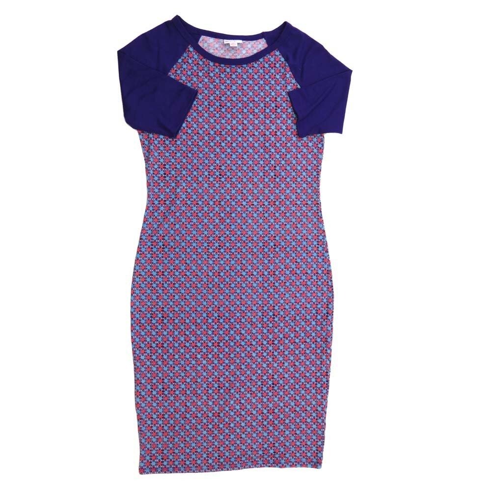 LuLaRoe JULIA c Small (S) Geometric Blue Red Purple Form fitting Knee Length Dress fits Womens sizes 4-6 SMALL-212