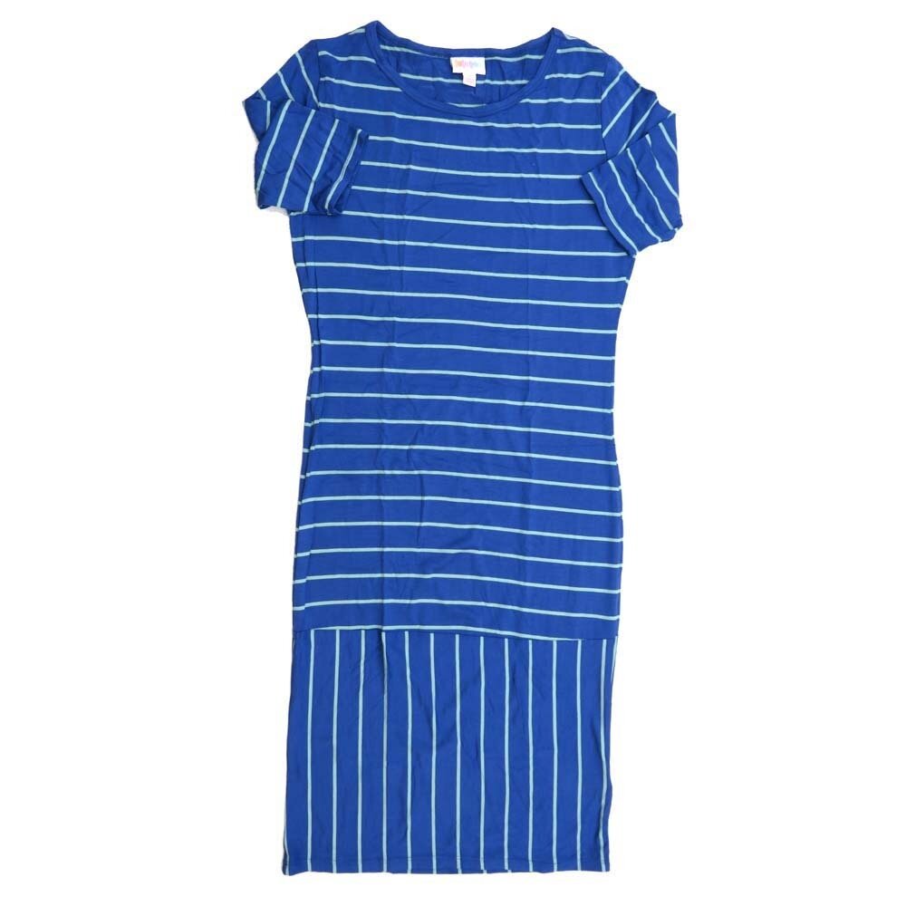 LuLaRoe JULIA c Small (S) Striped Blue Gray Form fitting Knee Length Dress fits Womens sizes 4-6 SMALL-210