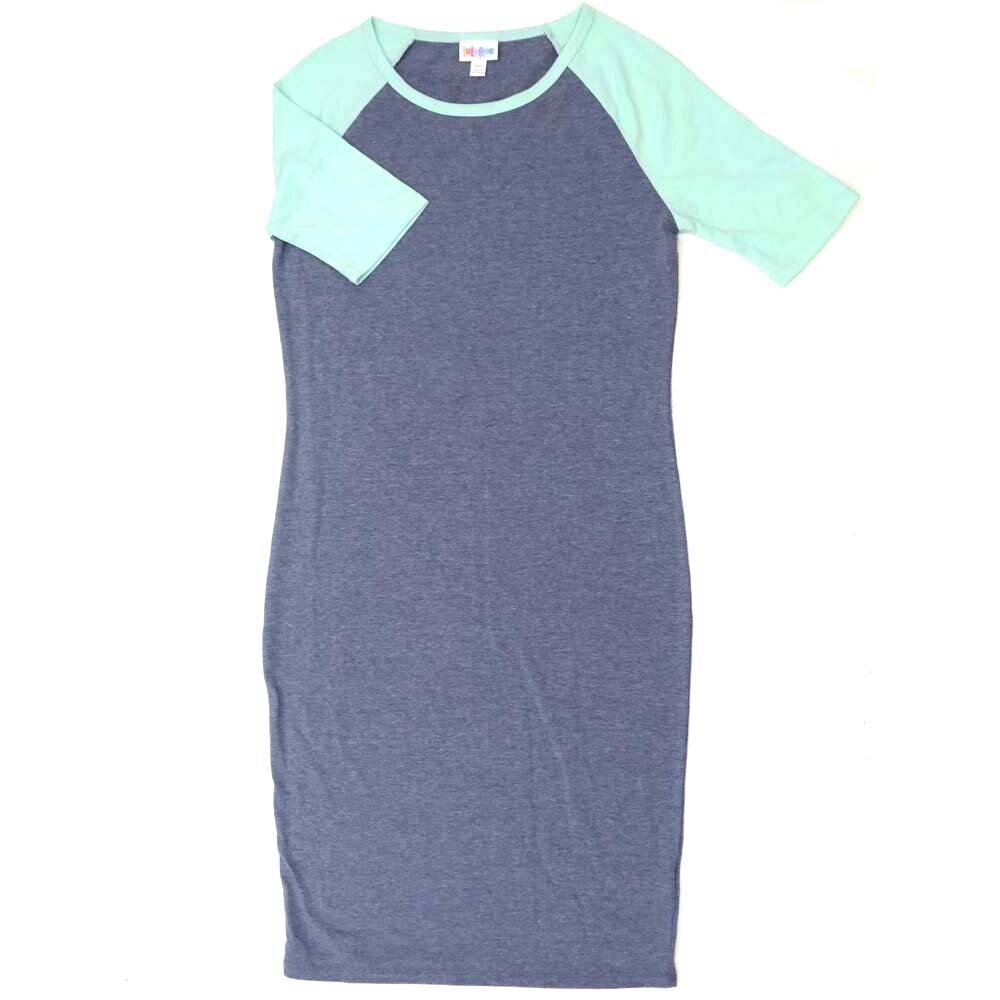 LuLaRoe JULIA b X-Small (XS) Solid Heathered Blue White Sleeves Form Fitting Knee Length Dress fits Womens sizes 2-4 B-XS-252
