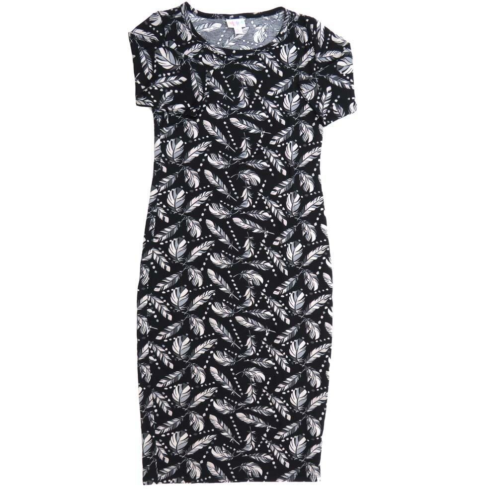 LuLaRoe JULIA b X-Small (XS) Feathers Black Gray White Form fitting Knee Length Dress fits Womens sizes 2-4 XS-232