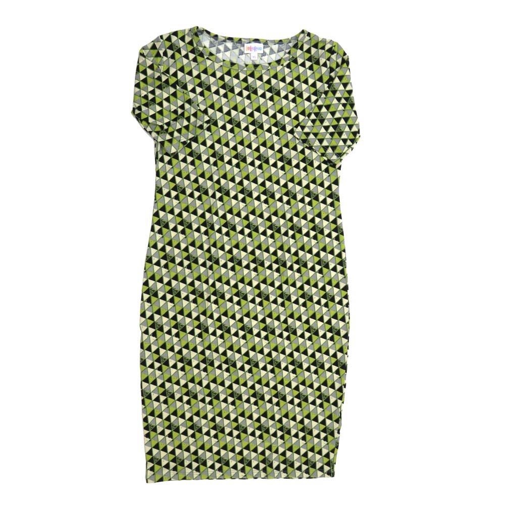 LuLaRoe JULIA b X-Small (XS) Geometric Triangles Black Turquoise Orange Form fitting Knee Length Dress fits Womens sizes 2-4  XS-218