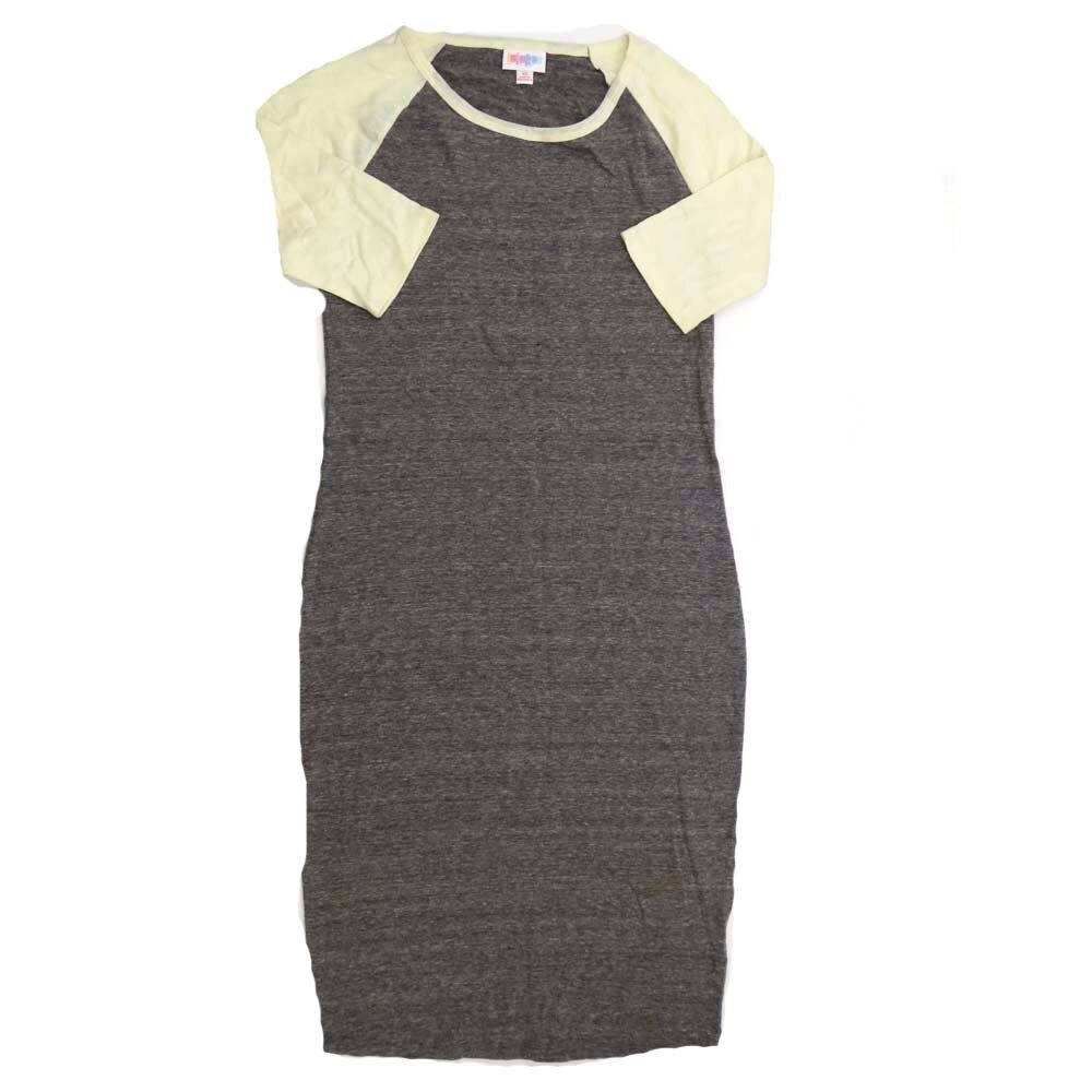 LuLaRoe JULIA b X-Small (XS) Solid Heathered Gray Pale Green Sleeves Form fitting Knee Length Dress fits Womens sizes 2-4 XS-205