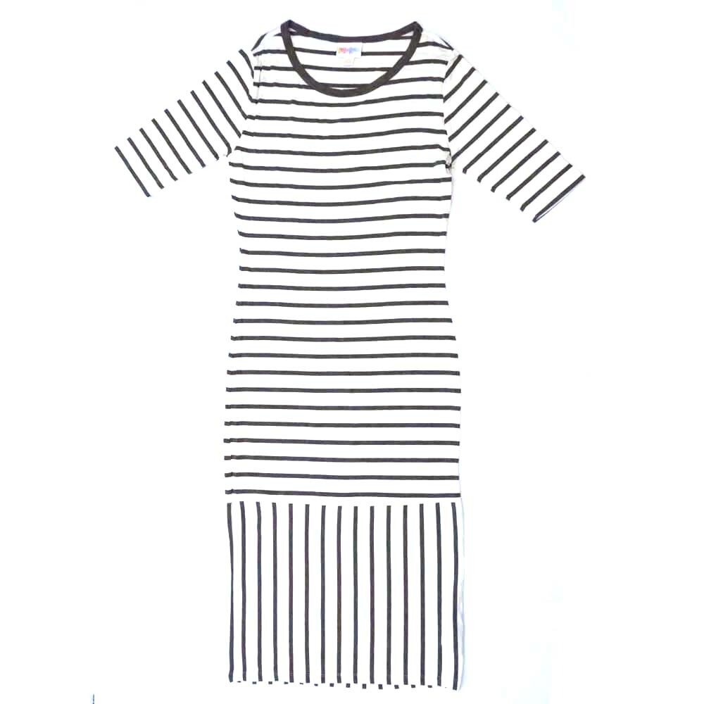 LuLaRoe JULIA a XX-Small (XXS) Stripes Black White Form Fitting Knee Length Dress fits Womens sizes 00-0 A-XXS-254
