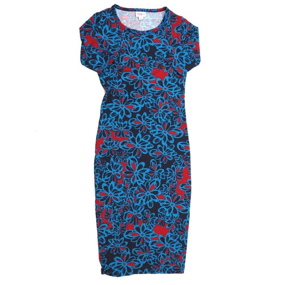 LuLaRoe JULIA a XX-Small (XXS) Floral Blue Red Gray Form fitting Knee Length Dress fits Womens sizes 00-0  XXS-225B