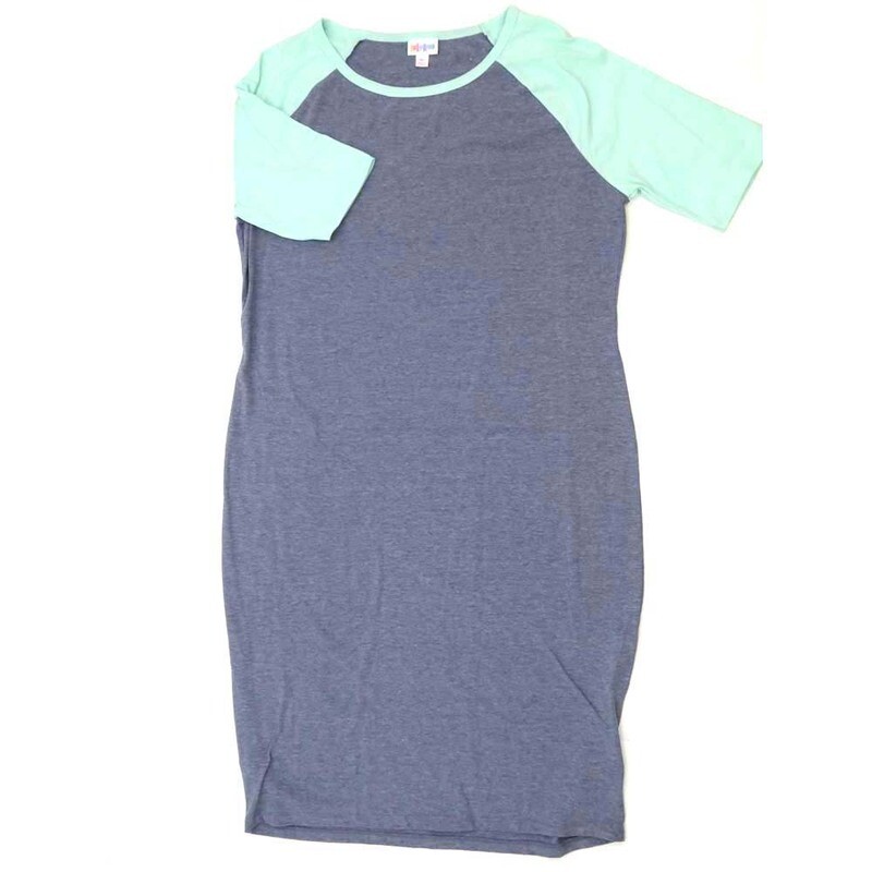 LuLaRoe JULIA f X-Large (XL) Solid Heathered Blue Off White Sleeves Form Fitting Knee Length Dress fits Womens sizes 20-22  F-XL-218