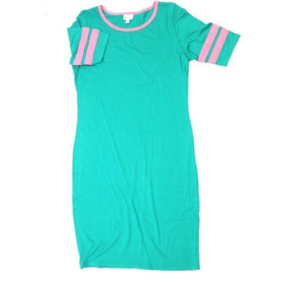 LuLaRoe JULIA f X-Large (XL) Solid Green Pink Sleeves Form Fitting Knee Length Dress fits Womens sizes 20-22 F-XL-217