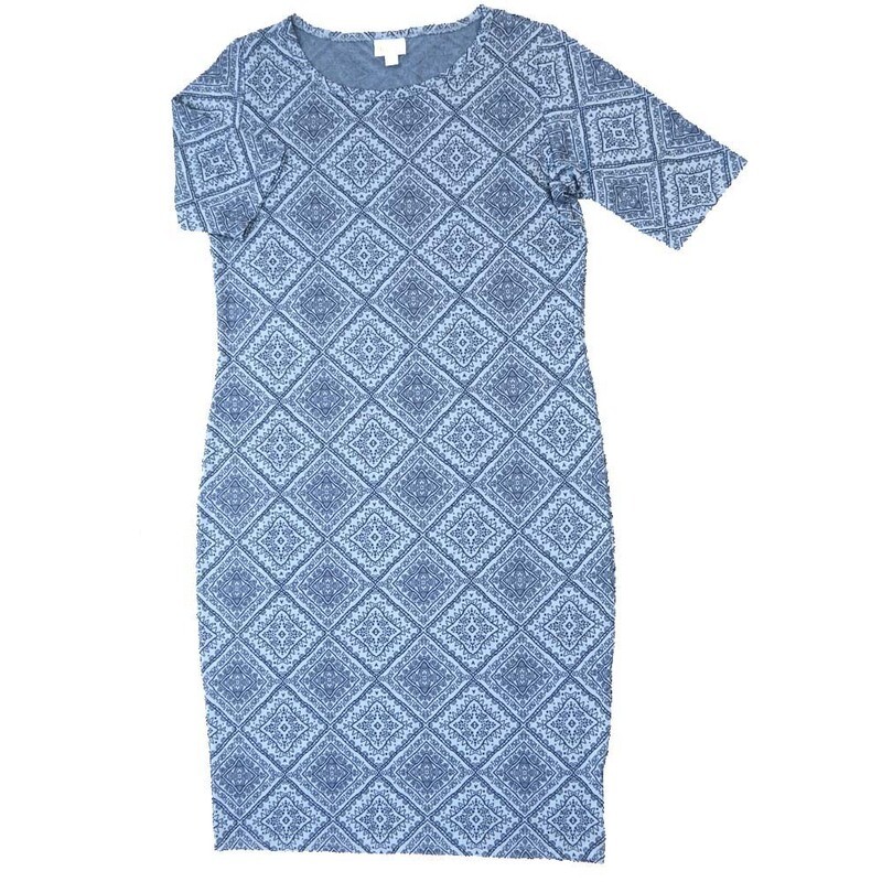 LuLaRoe JULIA f X-Large (XL) Floral Gray White gnman Geometric Checkerboard Form Fitting Knee Length Dress fits Womens sizes 20-22  F-XL-222