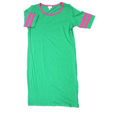 LuLaRoe JULIA f X-Large (XL) Solid Green Pink Stripes Form Fitting Knee Length Dress fits Womens sizes 20-22 F-XL-240