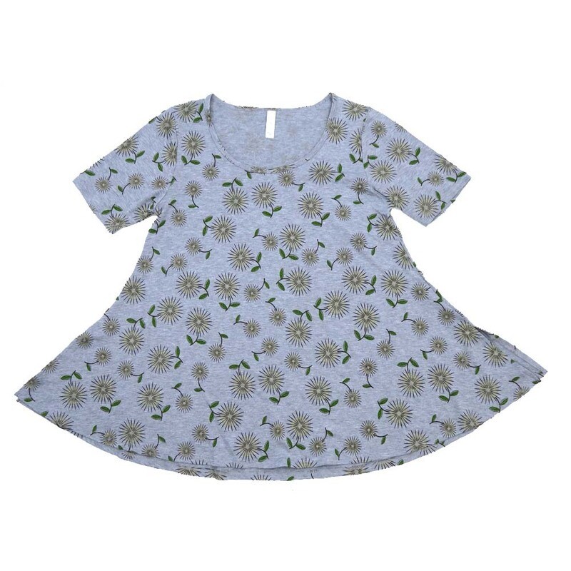 LuLaRoe PERFECT c Small S Floral Green Gray Tee Shirt  C-SMALL-209  fits Womens Sizes 8-14