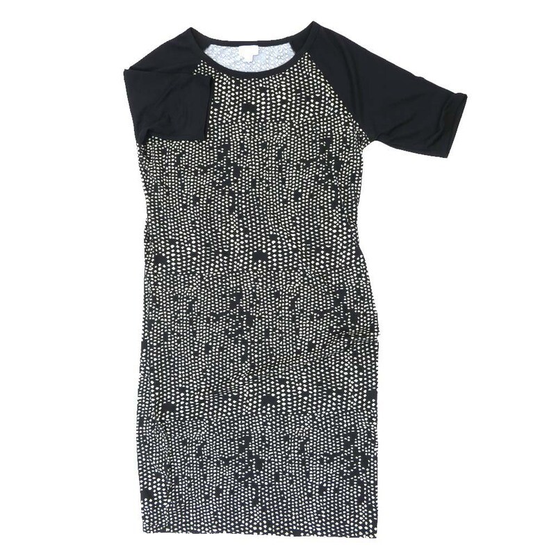 LuLaRoe JULIA e Large (L) Polka Dot Black White Form Fitting Knee Length Dress fits Womens sizes 16/18  E-LARGE-228