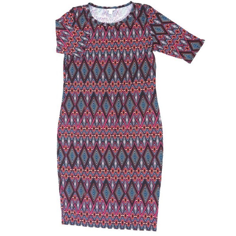 LuLaRoe JULIA e Large (L) Geometric Stripes Chevrons Diamonds Form Fitting Knee Length Dress fits Womens sizes 16/18 E-LARGE-263 LuLaRoe JULIA e Large (L) Geometric Stripes Chevrons Diamonds Form Fitting Knee Length Dress fits Womens sizes 16/18 E-LARGE-263