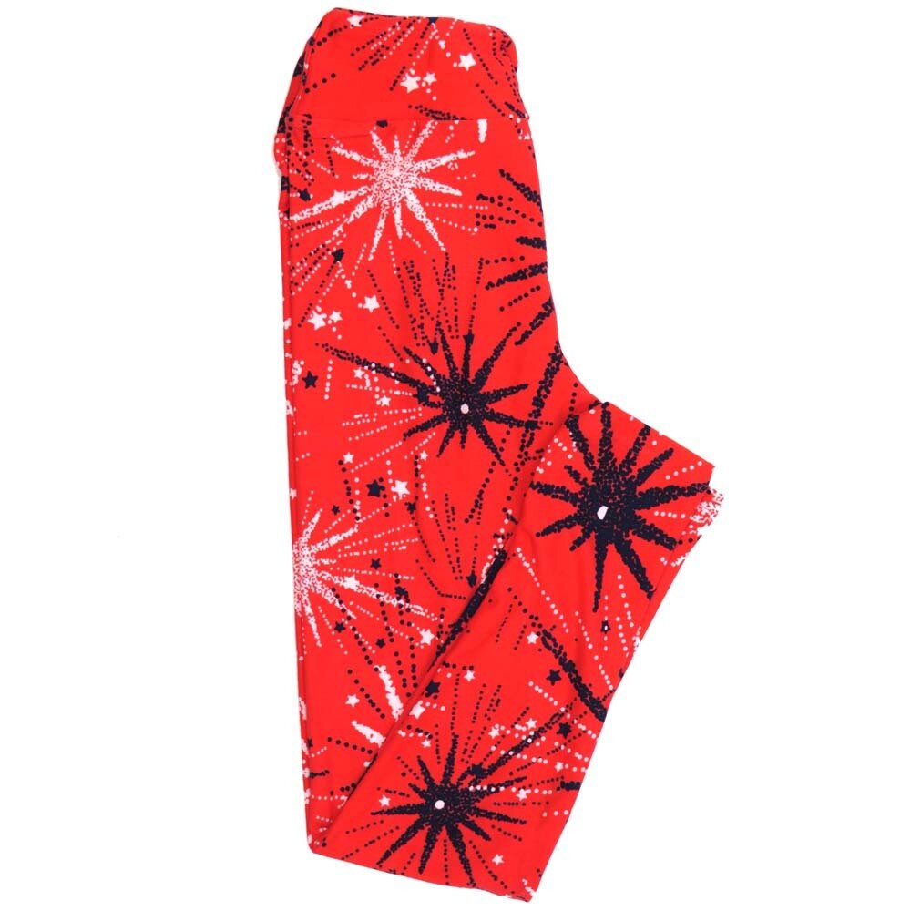 LuLaRoe Tween TW USA Americana Fireworks Red Blue Black  White Leggings fits Adult Women sizes 00-0  3403-V.jpg