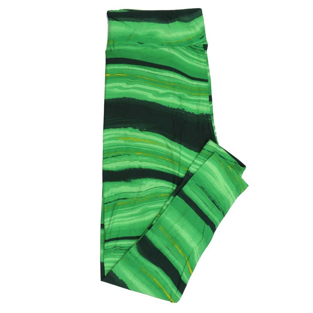 LuLaRoe Tall Curvy TC Lucky Irish St Patricks Wavy Stripes Dark Light Green Gold Leggings fits Adult Women sizes 12-18  7409-B-528532