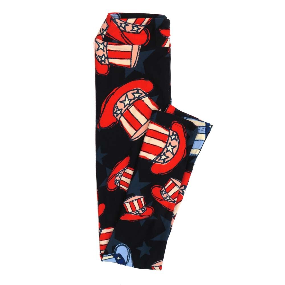 LuLaRoe Kids Large/XL LXL USA Americana Stars &amp; Stripes Uncle Sam Hat Leggings fits Kids sizes 6-12  2291-ZD.jpg