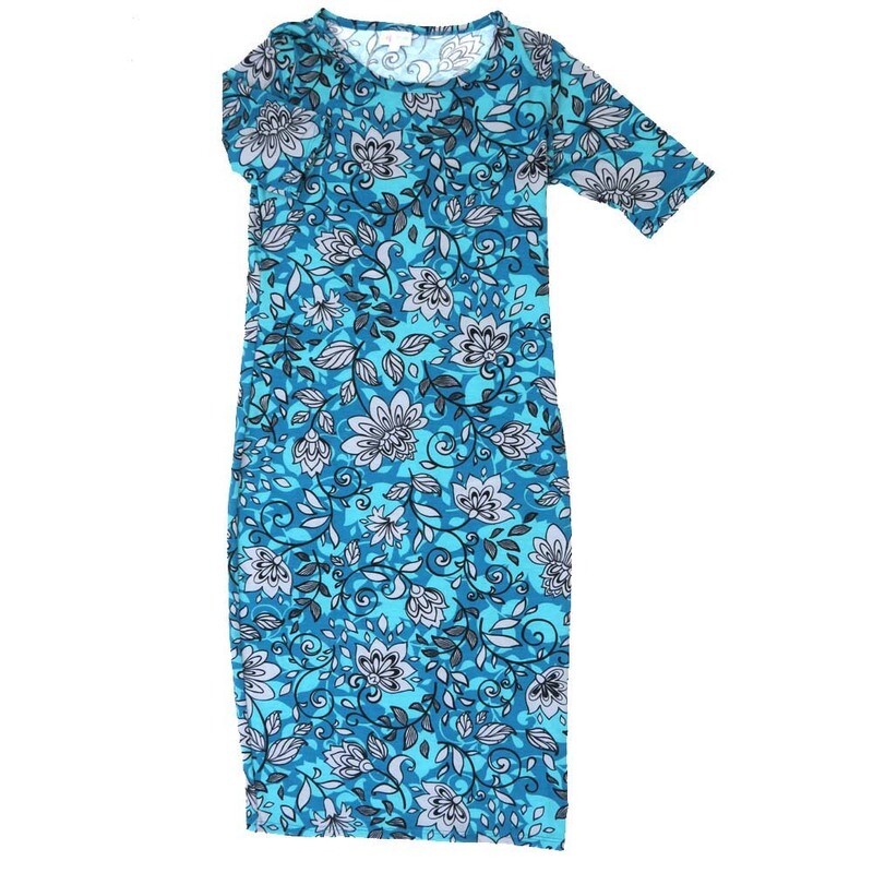 LuLaRoe JULIA b X-Small (XS) Floral Lotus Flower Form Fitting Knee Length Dress fits Womens sizes 2-4  B-XS-259