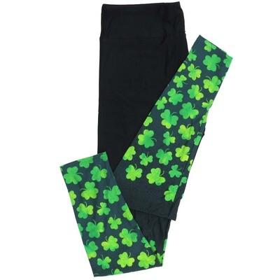 LuLaRoe Tall Curvy TC Lucky Irish Solid Black w/ Gray Green Shamrocks on Leg Bottoms Leggings fits Adult Women sizes 12-18  7410-D-652326