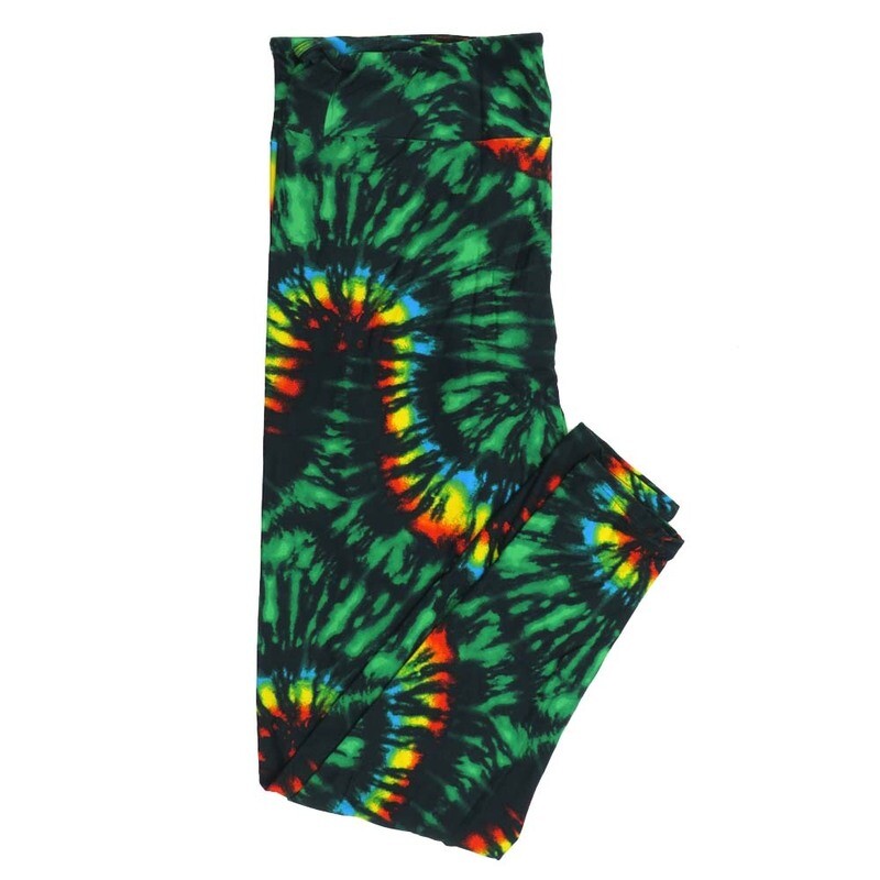 LuLaRoe One Size OS Lucky Irish Tye Dye Dark Green Black Yellow Red Blue Leggings fits Adult Women sizes 2-10  4467-D-690924