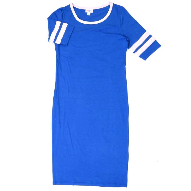 LuLaRoe JULIA c Small (S) Solid Blue White Stripes Form Fitting Knee Length Dress fits Womens sizes 4-6  C-SMALL-255