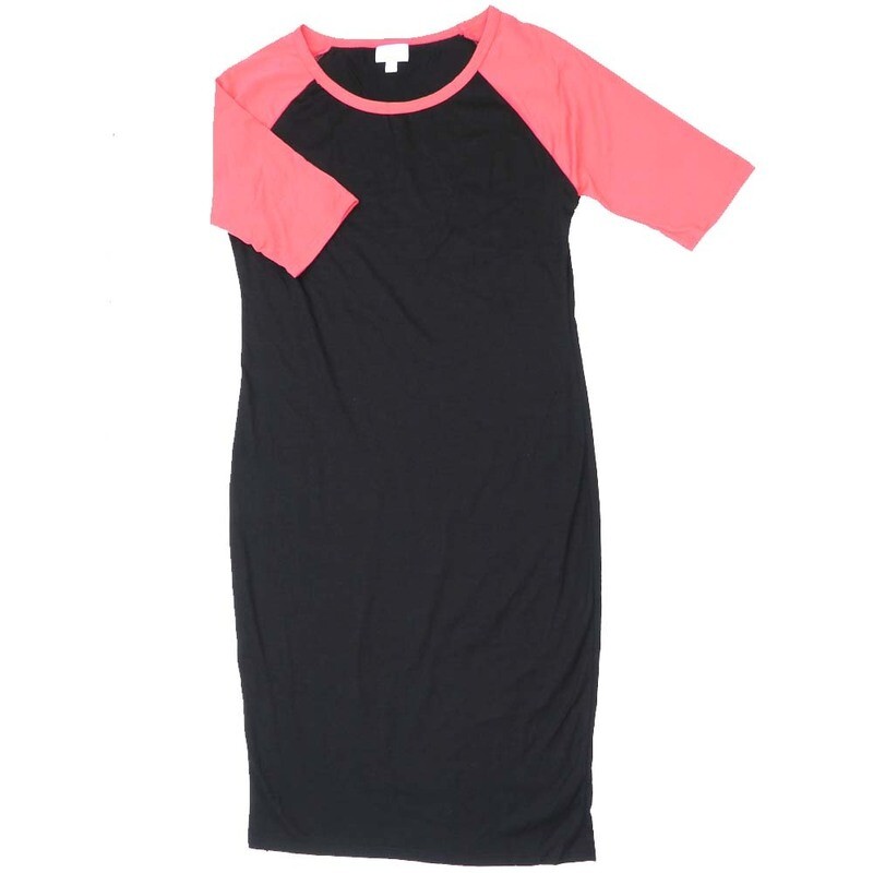 LuLaRoe JULIA c Small (S) Solid Black Pink Sleeves Form Fitting Knee Length Dress fits Womens sizes 4-6  C-SMALL-256