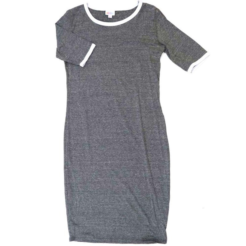 LuLaRoe JULIA c Small (S) Solid Heathered Gray White Trim Form Fitting Knee Length Dress fits Womens sizes 4-6  C-SMALL-257