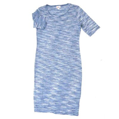 LuLaRoe JULIA c Small (S) Heathered Ribbed Blue Gray White Form Fitting Knee Length Dress fits Womens sizes 4-6 C-SMALL-254
