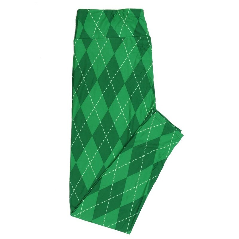 LuLaRoe One Size OS Lucky Irish St Patricks Argyle Kelly Green Dark Green White Leggings fits Adult Women sizes 2-10  4465-B-683027