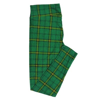 LuLaRoe One Size OS Lucky Irish St Patricks Plaid Stripes Dark Green Gold Leggings fits Adult Women sizes 2-10  4466-C-621625