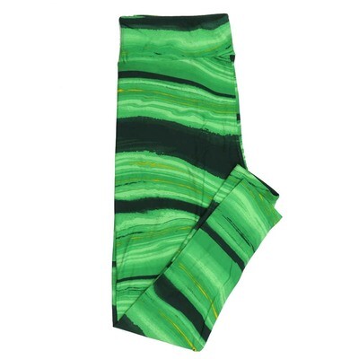 LuLaRoe One Size OS Lucky Irish St Patricks Wavy Stripes Dark Light Green Gold Leggings fits Adult Women sizes 2-10  4466-B-528532