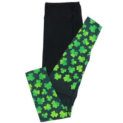LuLaRoe One Size OS Lucky Irish St Patricks Solid Black w/ Gray Green Shamrocks on Leg Bottoms Leggings fits Adult Women sizes 2-10  4467-C-652326